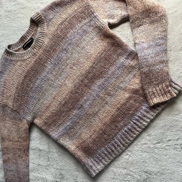 Something Navy Sweaters - Something Navy Muted Stripe Pullover Cozy Knit Sweater Wool Mohair Cream Purple